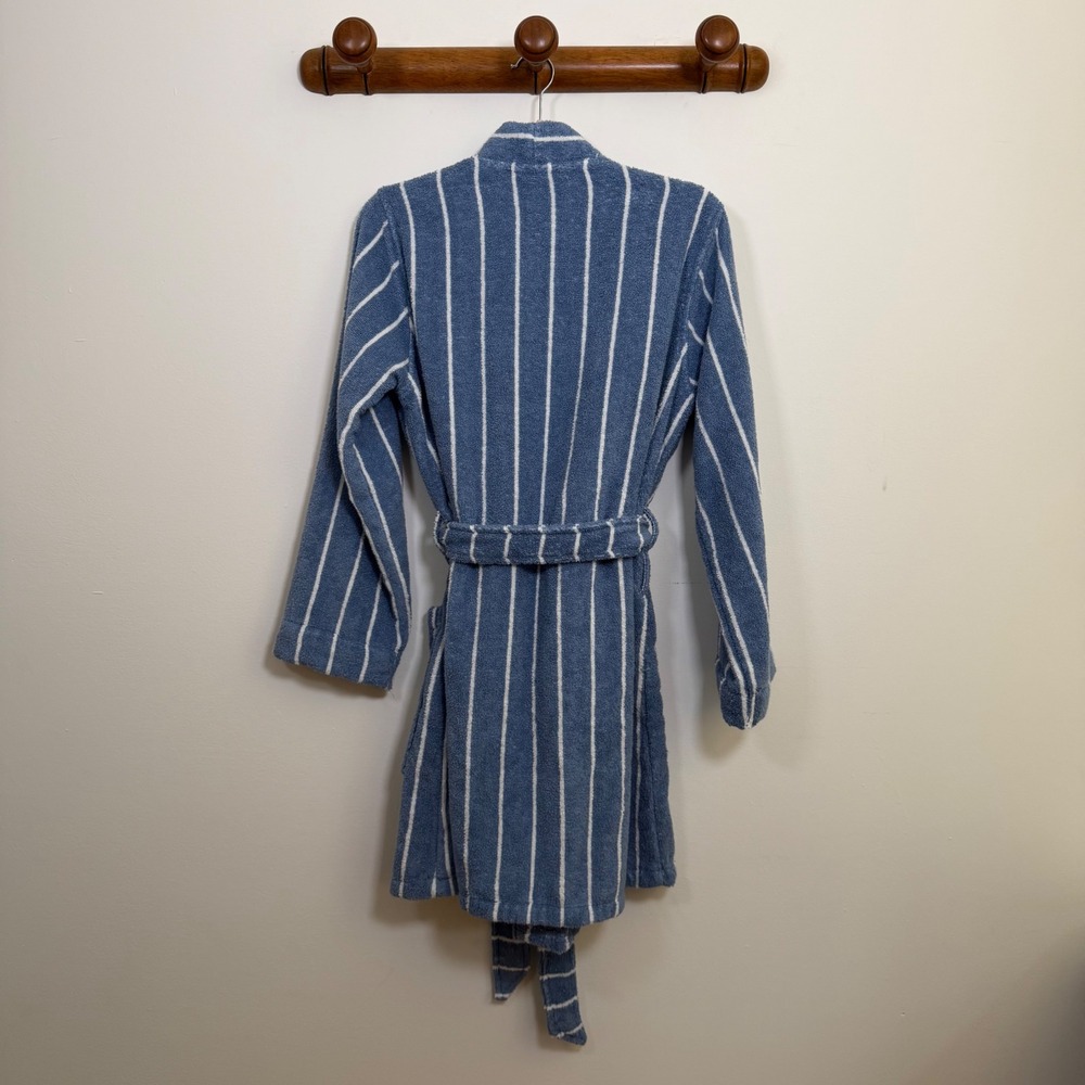 Arch Studio Blue White Striped Cotton Terry Cloth Bathrobe Unisex S/M NEW - Picture 2 of 10